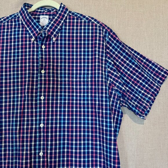 Brooks Brothers Regent 1818 Short Sleeve Button-Down Shirt XXL Blue Pink Check - Picture 3 of 6